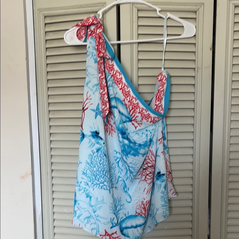 Blue and Red Ocean Print Top